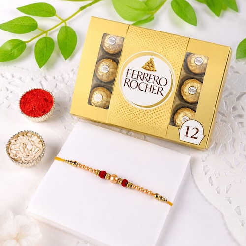 Buy Premium Pearl Rakhi with Ferrero Rocher Chocolates