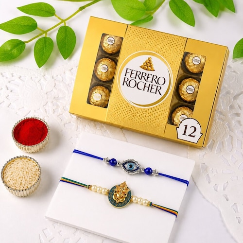 Buy Set of 2 Designer Rakhi with Ferrero Rocher Chocolates