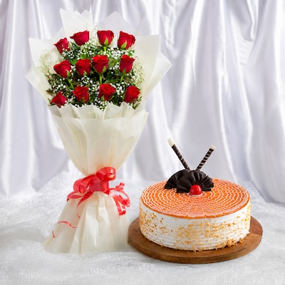 111004_Aromatic Rose And Butterscotch Cake Combo