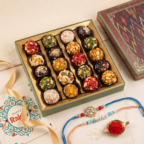 Buy Ikat Indian Sweets Box with Kundan Rakhis