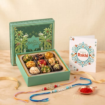 Emerald Dry Fruit Laddu Box with Kundan Rakhis