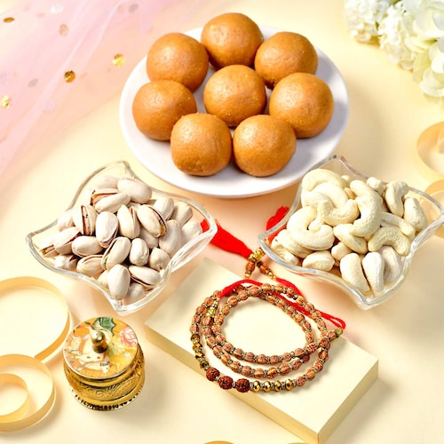 Buy Set of 2 Rakhi with Dry Fruit and Sweets