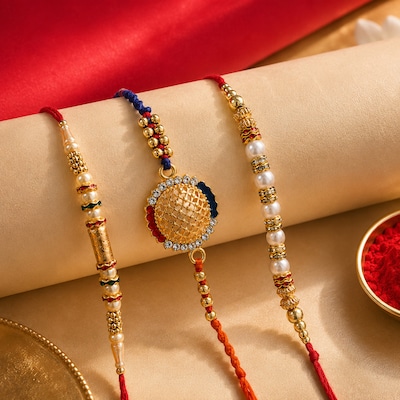Set Of 3 Traditional Pearl Rakhi