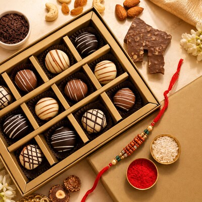 Elegant Beads Rakhi With Assorted Nut Chocolates Hamper