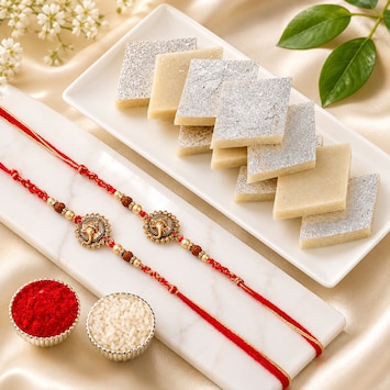 Double Joy Ganesh Rakhis with Kaju Katli