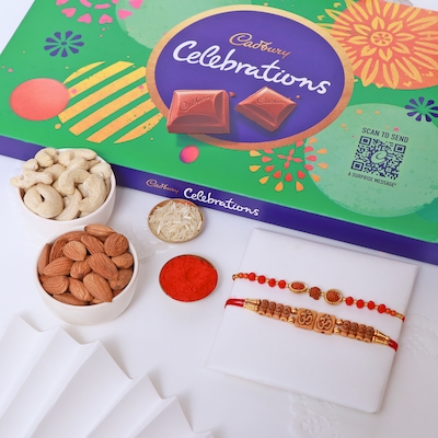 Set of 2 Rakhi with Big Celebration Pack and Dry Fruits