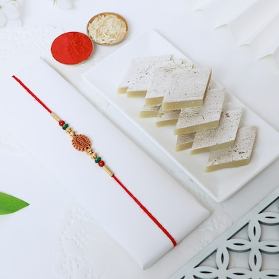 Bro Beaded Rakhi with Kaju Katli