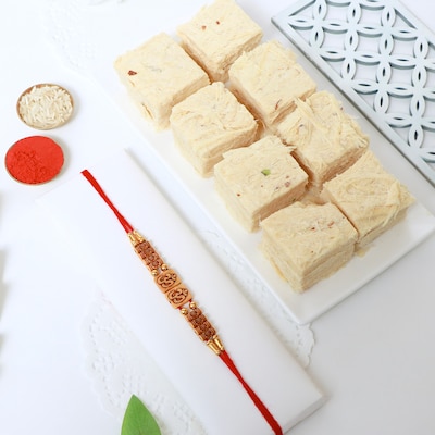 Om Designer Rakhi with Soan Papdi