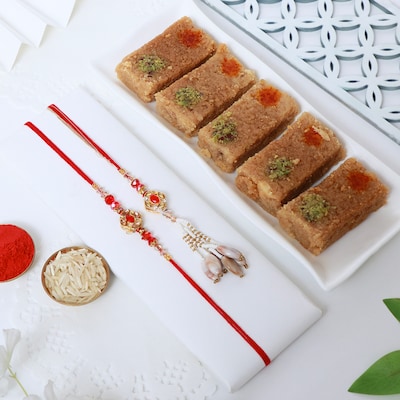 Elegant Bhaiya Bhabhi Rakhi with Milk Cake