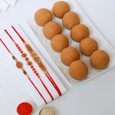 Rakhi Set of 3 with Besan Laddoo