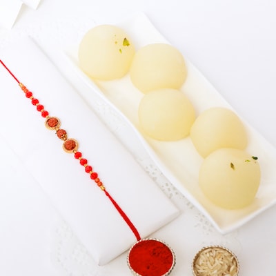 Rudraksha Rakhi with Rasgulla