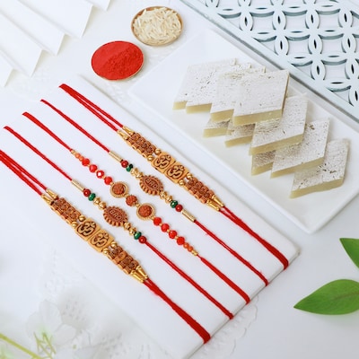 Rakhi Set of 5 with Sweet Delight