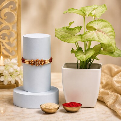 Beads Rakhi With Syngonium Plant