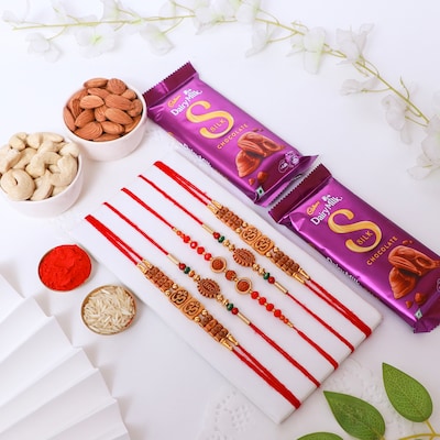 112191_Rakhi Set with Silk Chocolates and Nutty Treats
