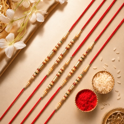 Classic Set of Golden Beaded Rakhis