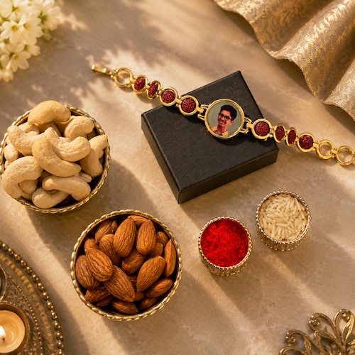 Buy Personalized Rudraksh Rakhi for Bhai with Dry Fruits