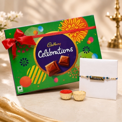 Personalized Engraved Evil Eye Rakhi with Chocolate
