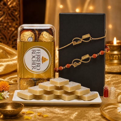 Personalized Bhaiya Bhabhi Rakhi with Sweets