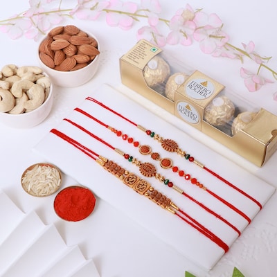 112237_Rakhi Set of 4 with Ferrero Rocher and Dry Fruits