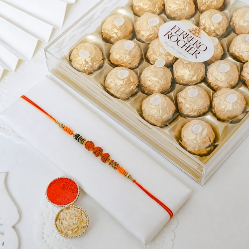 Buy Single Rudraksh Rakhi N Ferrero Rocher 24 pcs