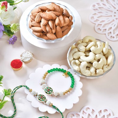 Royal Green Rakhi with Almonds and Cashews