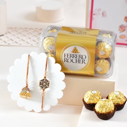Buy Golden Charm Rakhi with Ferrero Rocher