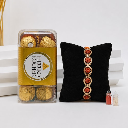 Buy Premium Rudraksha Rakhi With Ferrero Rocher