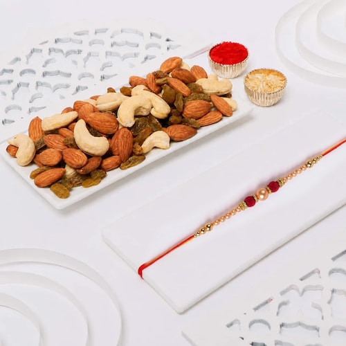 Buy Traditional Red Thread Rakhi With Mixed Dry Fruits