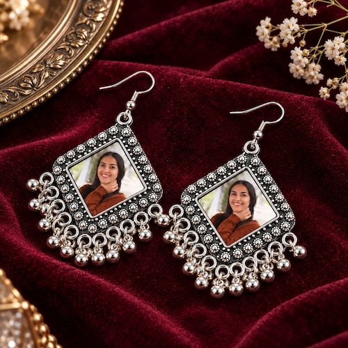Buy Silver Beads Personalized Photo Ear Rings
