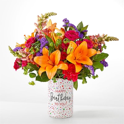 Mixed Flowers in Birthday Vase