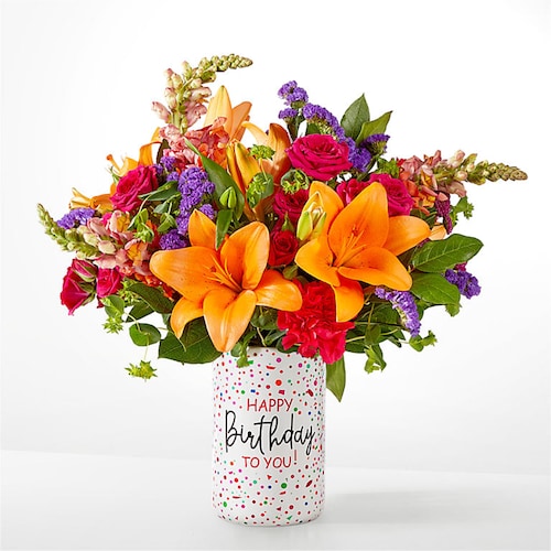 Buy Mixed Flowers in Birthday Vase