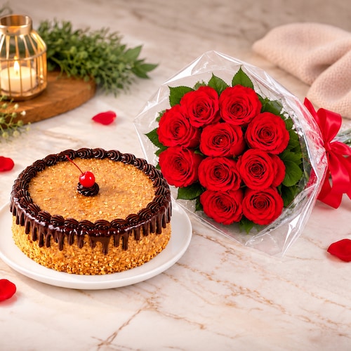 Buy Decadent German Cake and Classic Red Roses