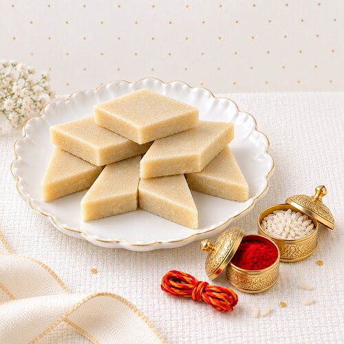 Buy Bhai Dooj Special Kaju Katli with Roli Chawal Tilak